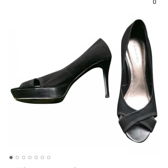 Tahari Daliah Black Platform Pump Heels Peep Hole Toe Size 9.5 mint condition - Picture 1 of 7
